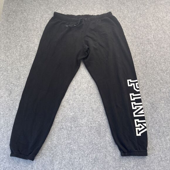 PINK Victoria's Secret Pants - PINK Victoria's Secret Women's Gray Logo Jogger Pants L Cotton Blend